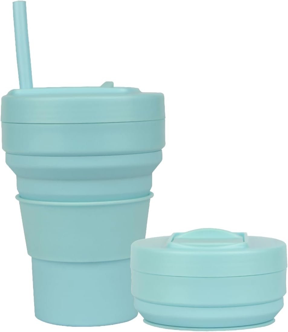Collapsible Silicone Cup with Straw Eco Friendly