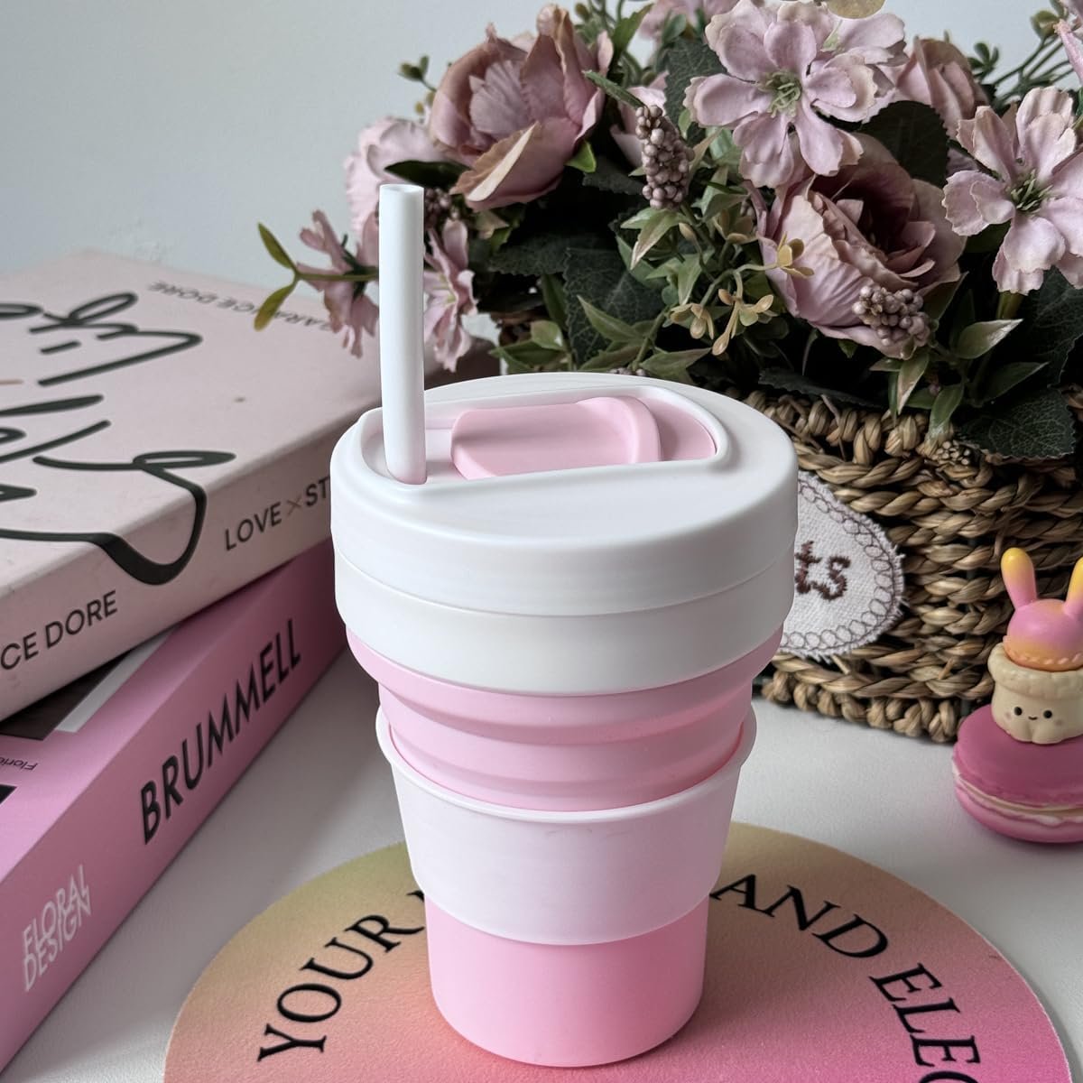 Foldable Silicone Coffee Cup with Straw Lid BPA Free
